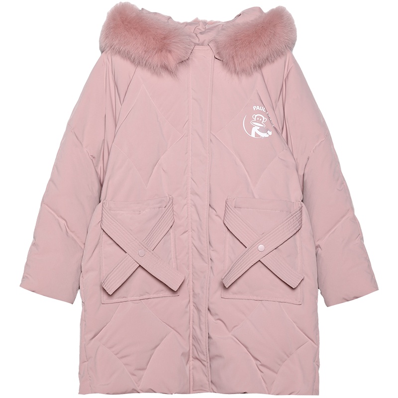 Paul Frank/大嘴猴冬季新款羽绒服女韩版潮流印花毛领外套