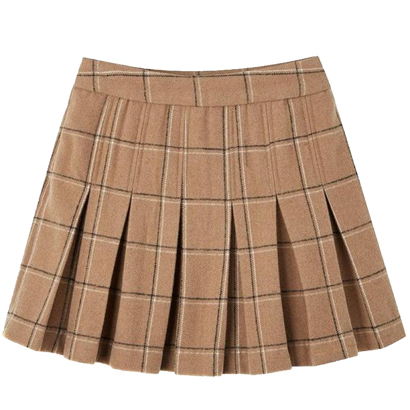 【专柜同款】上新拉夏贝尔秋冬新款韩版百褶复古毛呢格子半身裙20012730_905