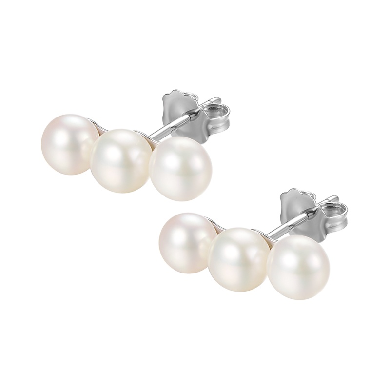 京润珍珠 晞光 S925银镶淡水珍珠耳钉 馒头珠 白色 5-6mm 珠宝送女友 珠宝宠自己送妈妈