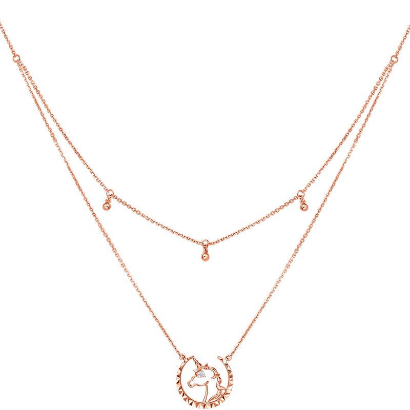 周大福珠宝精致独角兽18K金彩金钻石双层项链U180189