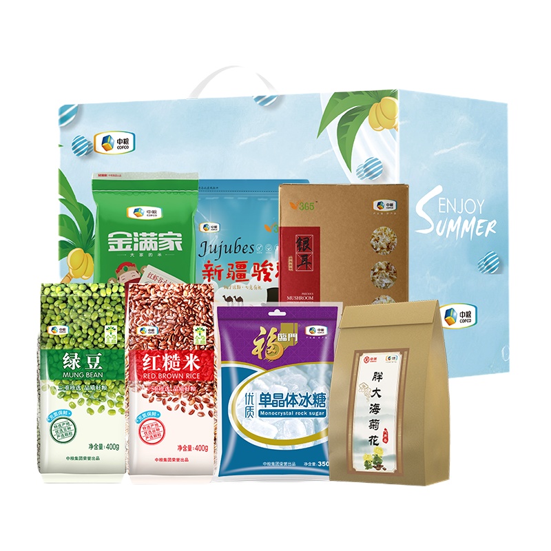 中粮福临门防署降温大礼包 B型（红糙米、绿豆、小丝苗米、新疆骏枣、冰糖、银耳、菊花代用茶）