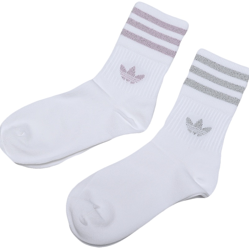 adidas阿迪达斯三叶草女袜运动袜休闲两双装中筒袜FL9686