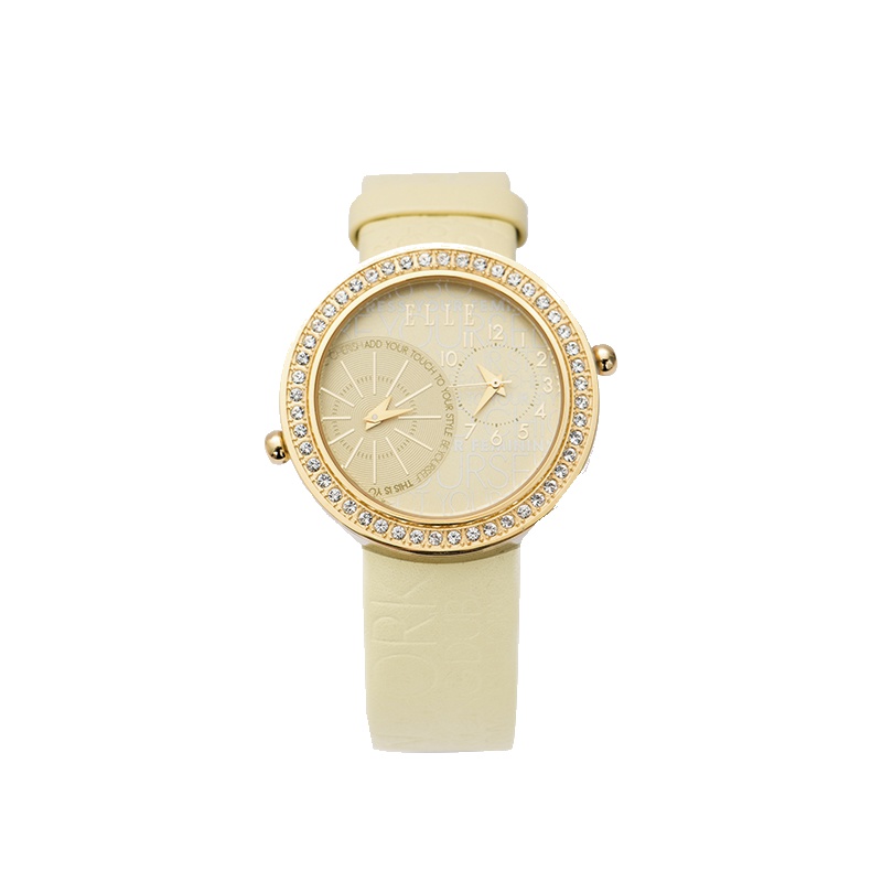 ELLE时尚镶嵌双时区腕表黄色