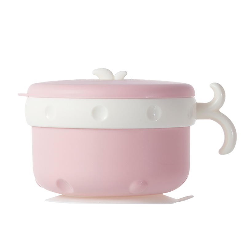 开优米(Kiuimi)儿童餐具套装 宝宝婴儿防摔碗吸盘辅食碗316不锈钢注水保温 粉色款(单碗)