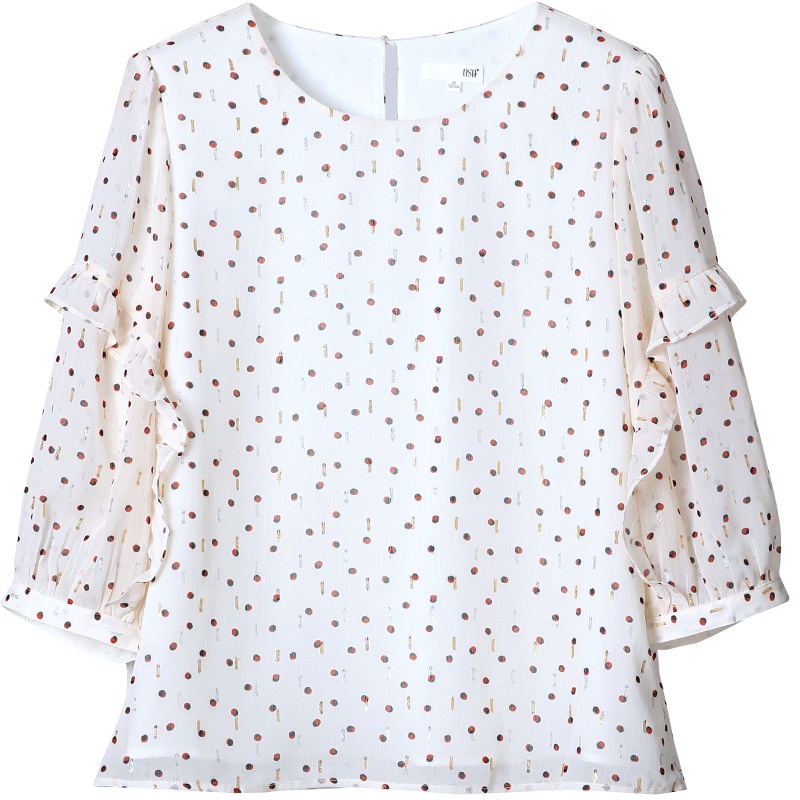 欧莎2019夏季新款很仙的上衣洋气小衫七分袖波点灯笼袖雪纺衫女