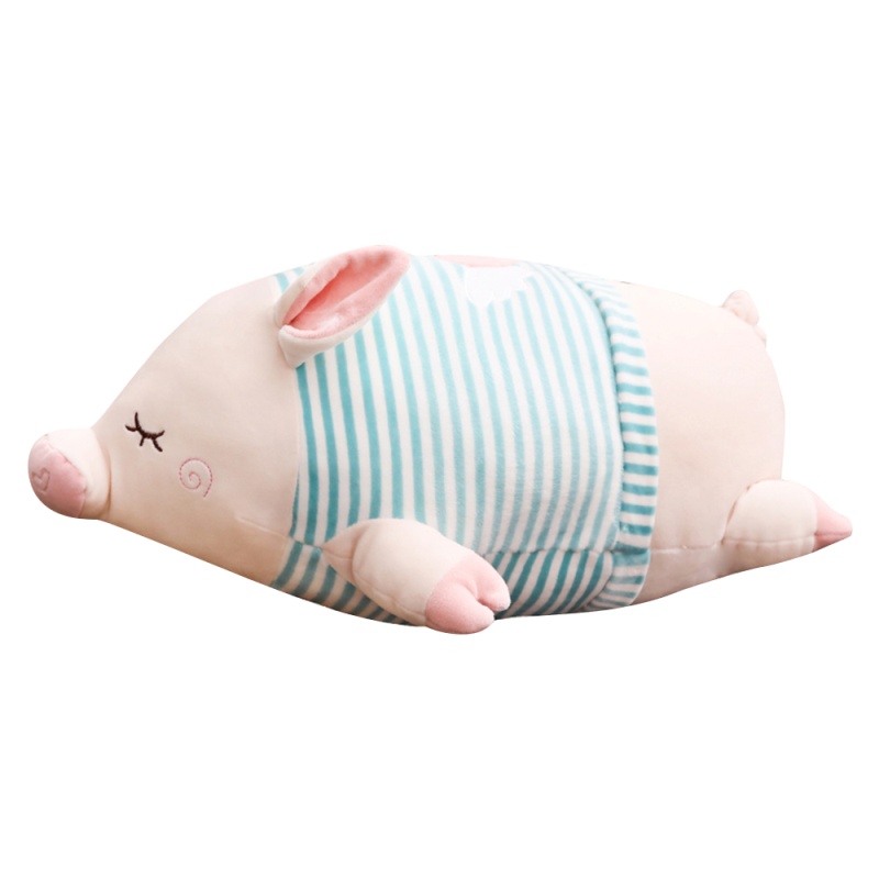 鸱吻毛绒玩具猪条纹香猪抱枕公仔抱着睡觉的娃娃女生可爱女孩趴趴猪靠垫娃娃(40cm 天蓝色)