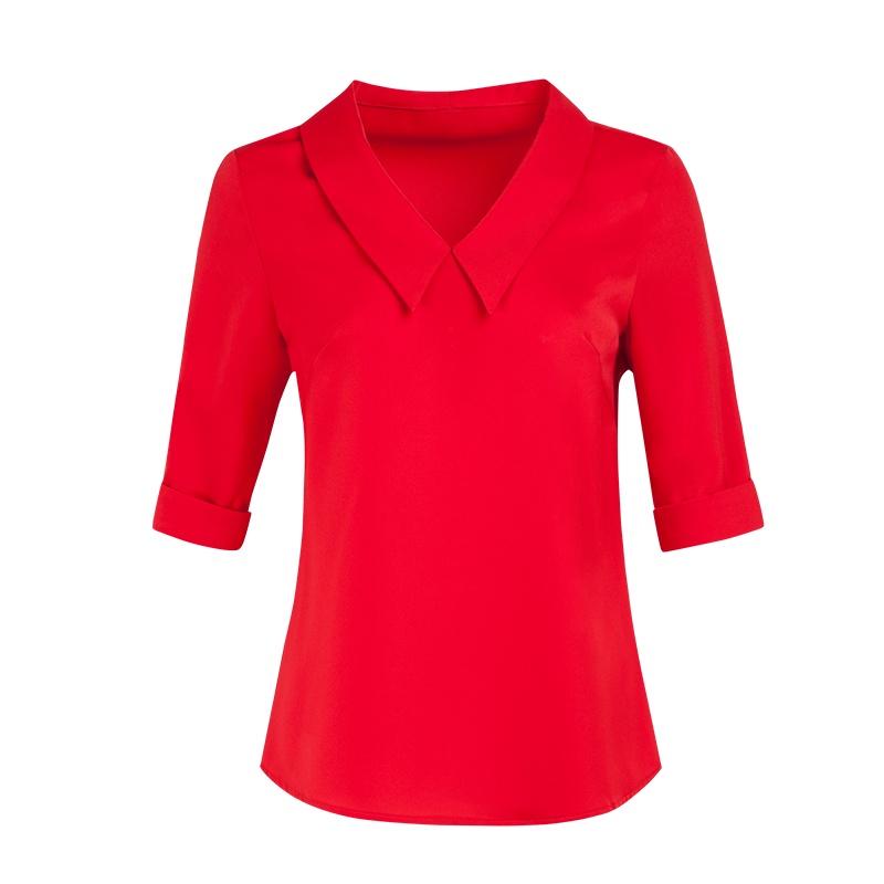 晩白 新款时尚优雅纯色简约通勤职业百搭雪纺衫上衣衬衫