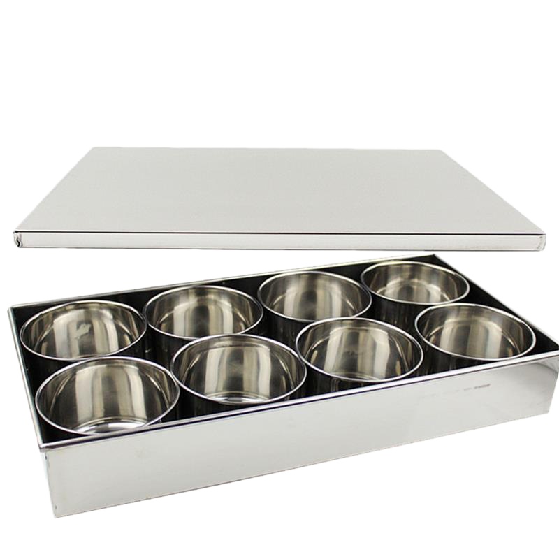 鑫众源 SD986加厚8格 不锈钢调料盒留样盒食品展示盒调料罐送勺带盖调味多格盒