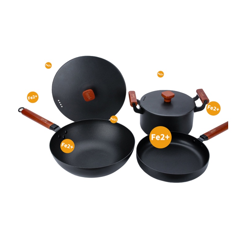 荣事达锅具三件套铸铁加厚 炒锅煎锅汤锅套装 锅具三件套RSDSJT