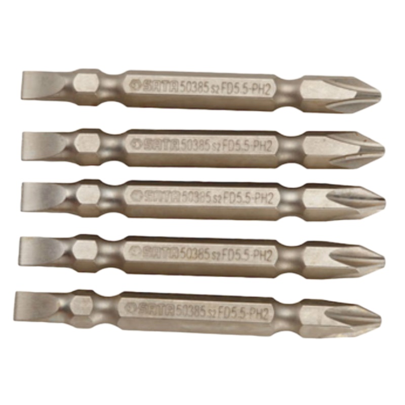 世达 SATA 59385 5件装6.3MM系列65mm长 双头旋具头 5.5mm-PH2 5支