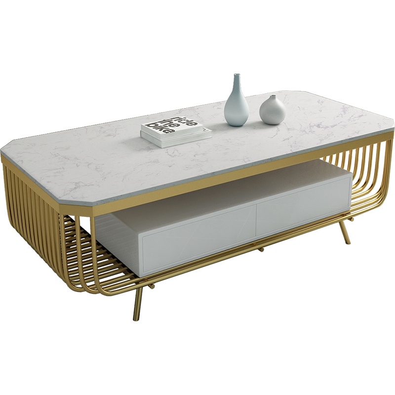 金沙公爵 大理石茶几电视柜组合北欧客厅置物简美现代简约轻奢铁艺电视机柜