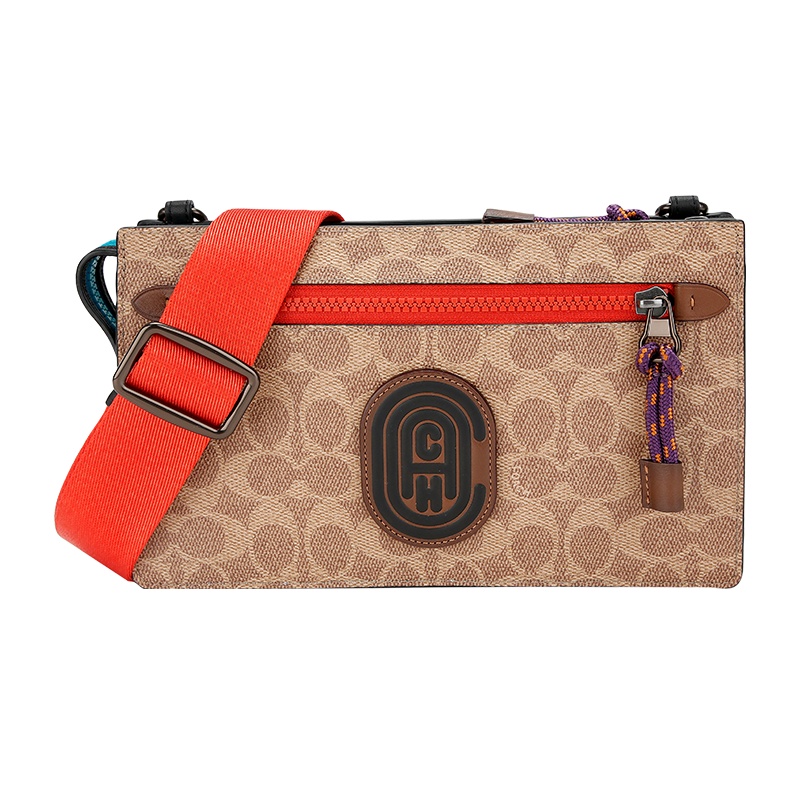 COACH 蔻驰 奢侈品 女士专柜款卡其色人造革单肩斜条包手拿包两用包 76337 P32