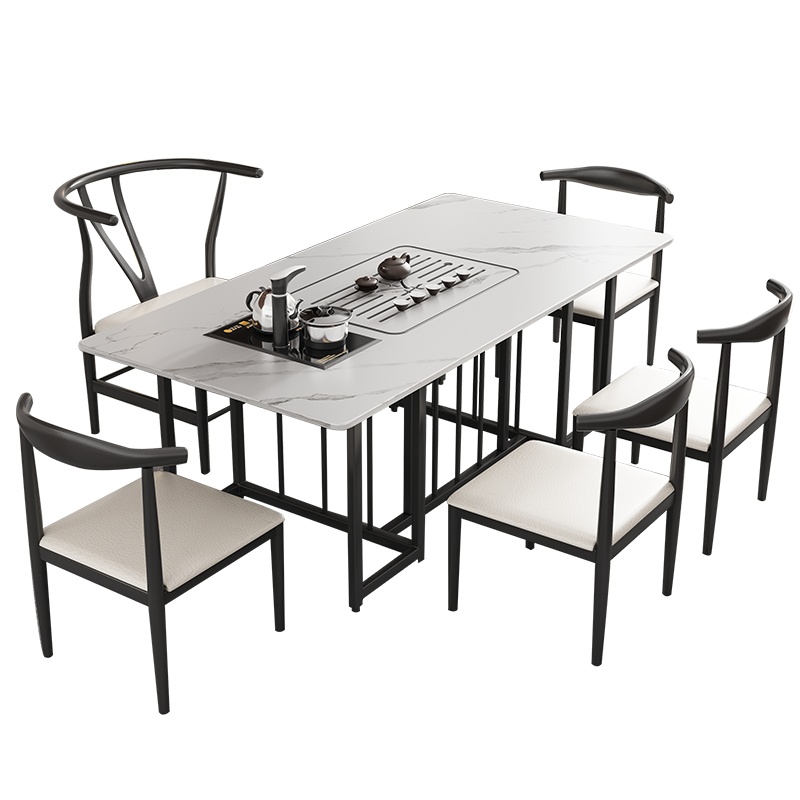 爱家生活茶桌椅组合岩板轻奢铁艺简约办公室家用客厅茶几茶台一体