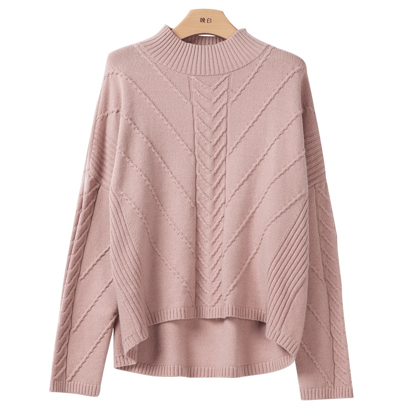 晚白2020秋冬新品简约纯色半高领长袖休闲宽松慵懒毛衫套头针织衫女