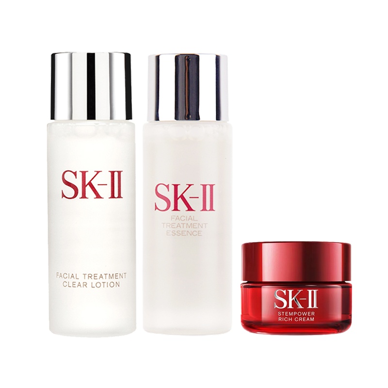 SK-II/SK2 大红瓶面霜15ml+嫩肤清莹露30ml+护肤精华露神仙水青春露30ml 小样面部护肤套装[倪妮同款]