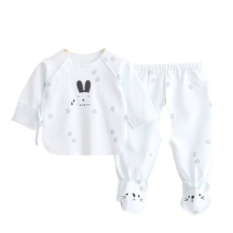 婴儿挖背内衣套装纯棉初生儿包脚套四季款满月宝宝和尚服