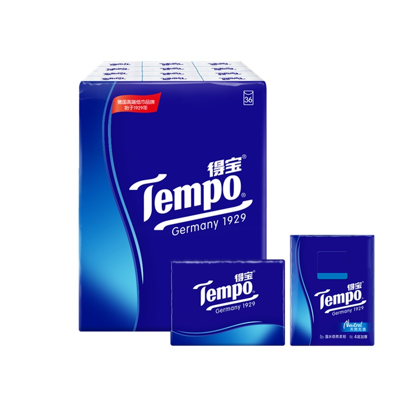 得宝(Tempo) 手帕纸 迷你4层*36包(天然无味)(新老包装交替发货)