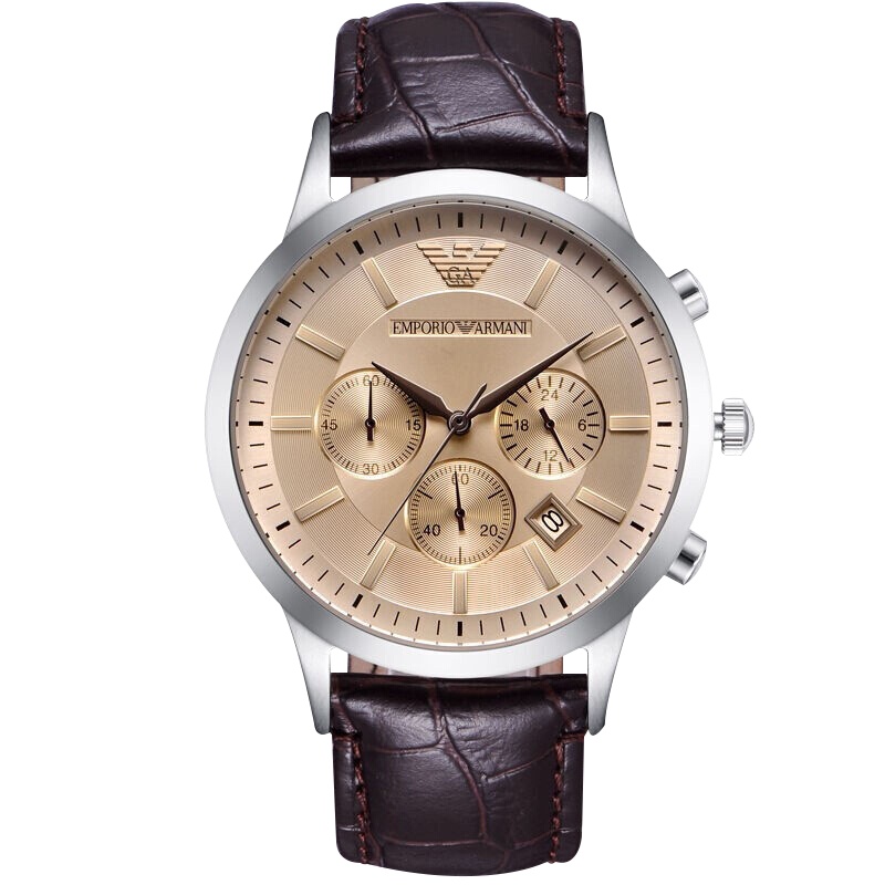 阿玛尼(EMPORIO ARMANI)男士多功能三眼手表 欧美品牌时尚休闲商务石英表男 AR2433