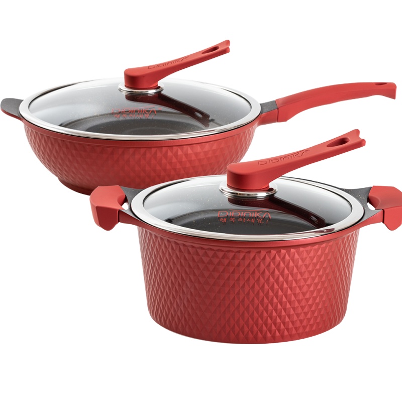 迪迪尼卡(Didinika)锅具套装2件套麦饭石炒锅不粘锅平底锅煎锅家用厨房组合套装