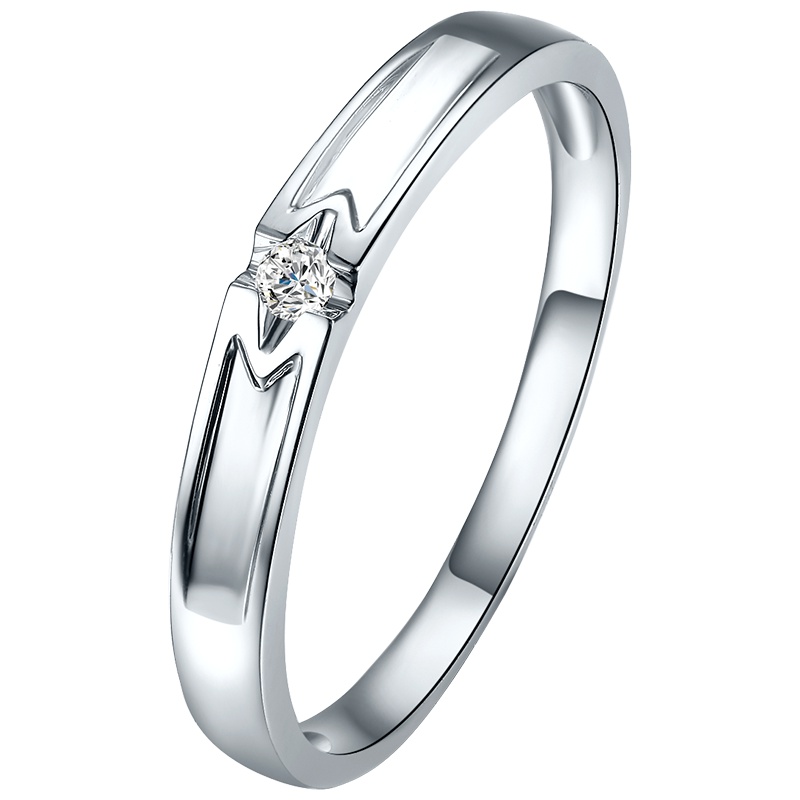 周六福白18K金情侣单钻女戒WP