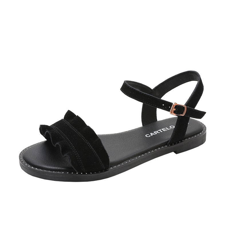 卡帝乐鳄鱼(CARTELO)19夏季款简约中空波浪带低跟舒适百搭女士凉鞋休闲单鞋