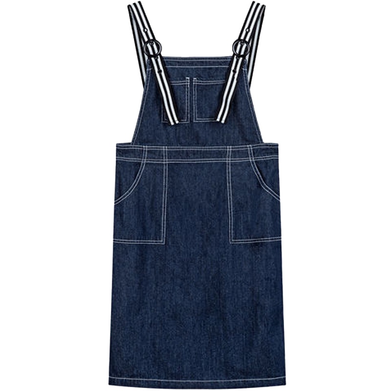 拉夏贝尔Puella秋季新款韩版高腰显瘦街头风牛仔背带半身裙短女20010409