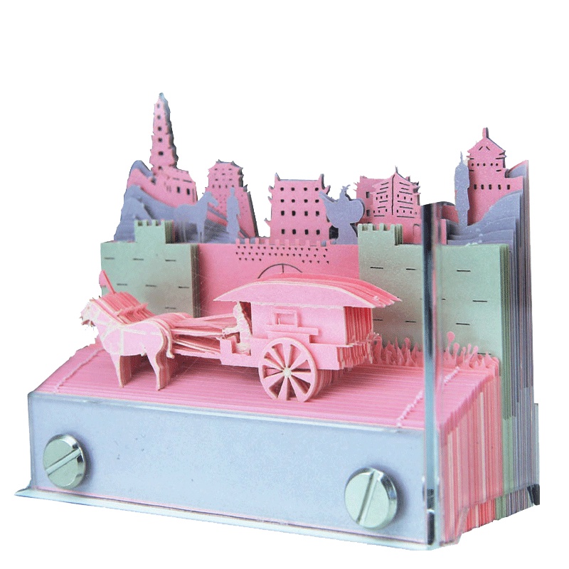 元景 兵马俑铜车马纸雕模型便签本 妃红(线下)