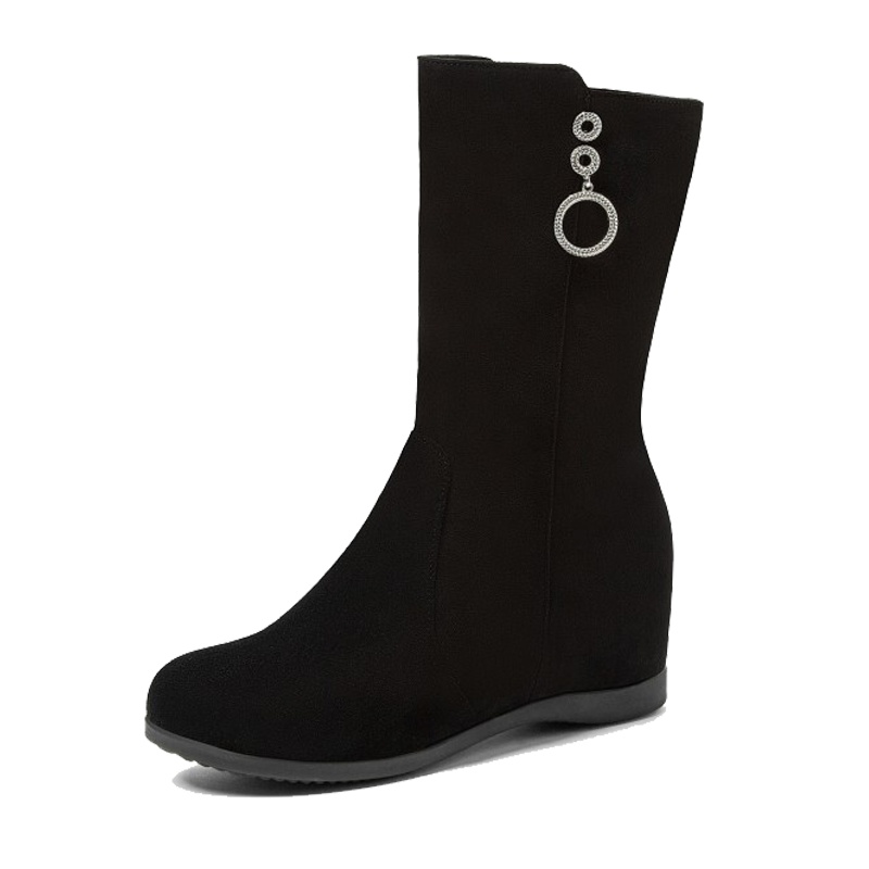 品点(Pandell)秋冬新款中筒靴平底内增女靴磨砂加绒保暖女士棉鞋子