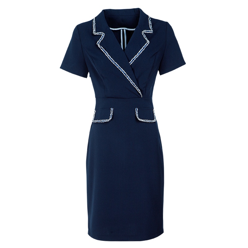 晩白 新品职业收腰包臀裙一步裙中长款短袖连衣裙