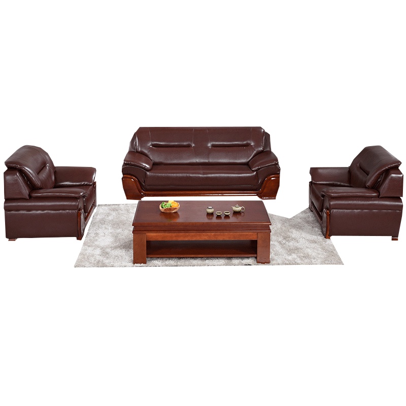 鑫金虎 办公沙发茶几组合商务真皮中式办公室会客区接待室简约三人位沙发茶几组合