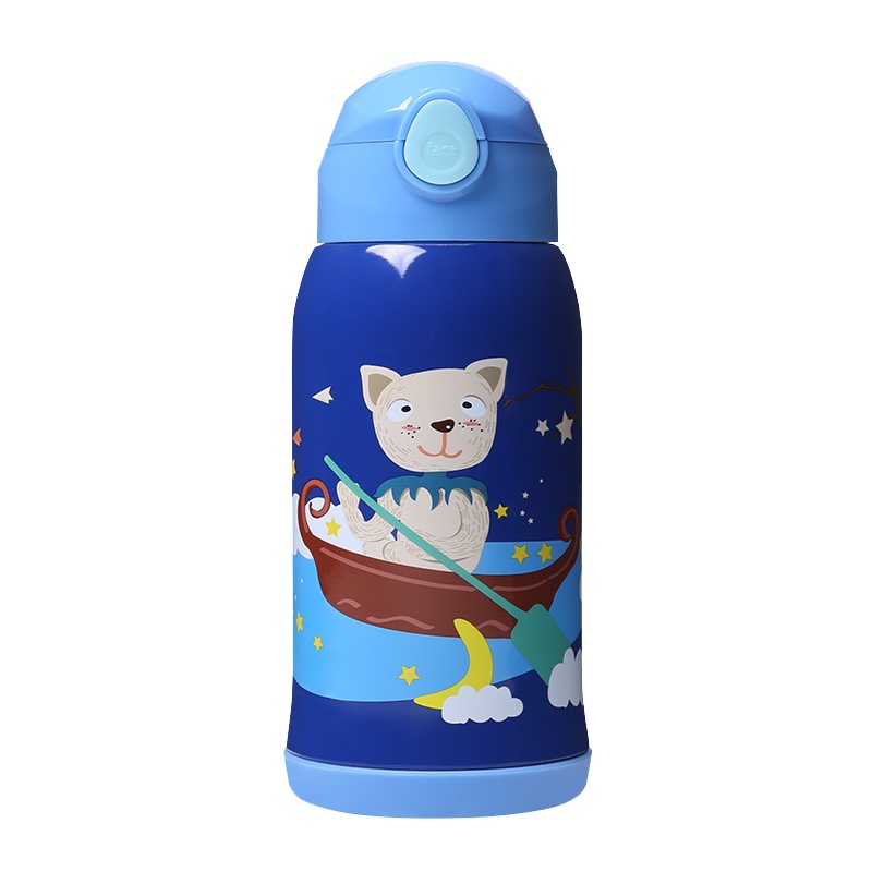 face儿童保温水杯带吸管两用316不锈钢男女幼儿园宝宝防摔水壶FC018-星空蓝
