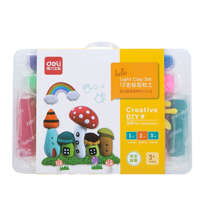 得力(deli)12色轻型粘土 学生橡皮泥 儿童玩具泥 DIY手工制作彩泥材料 六一儿童节礼物67845