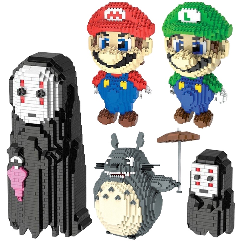 兼容乐高马里奥龙猫无脸男拼装积木微型小颗粒拼装积木超级玛丽史努比模型拼装男女孩玩具六一 白马里奥场景【2200PCS】