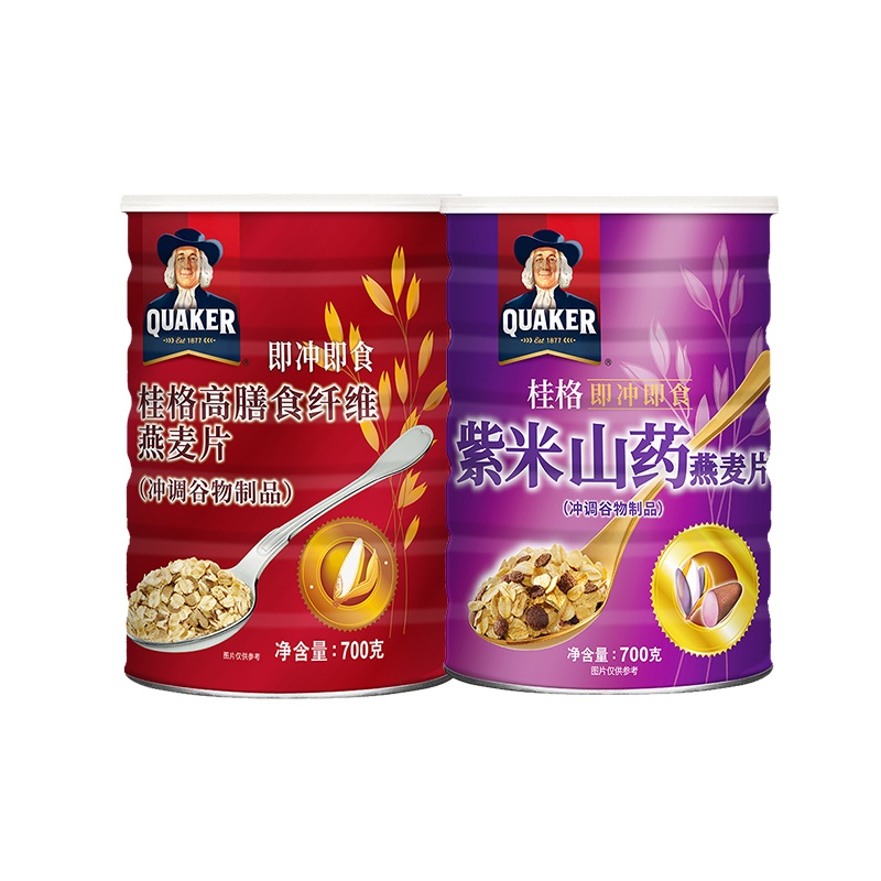中国台湾 QUAKER 桂格即冲即食燕麦片 700g*2罐（紫米山药+高膳食纤维）