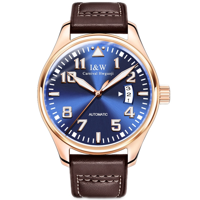 瑞士嘉年华Carnival手表男士全自动机械表 男士真皮带休闲时尚潮流简约防水男表大三针强劲夜光皮带腕表ms-8777c