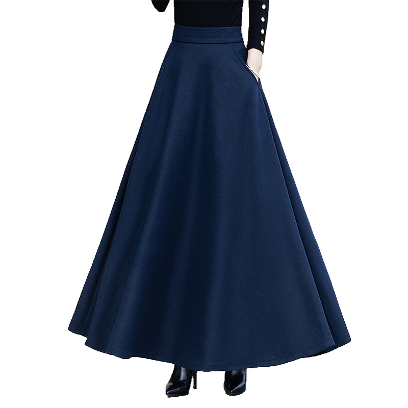 丝柏舍2019冬装女时尚纯色高腰飘逸显瘦大摆长款半身裙S94B6156B