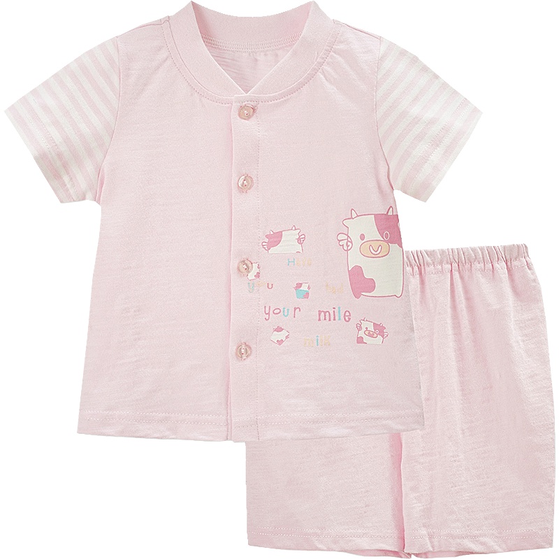 中性短袖心形领前开扣家居服两件套