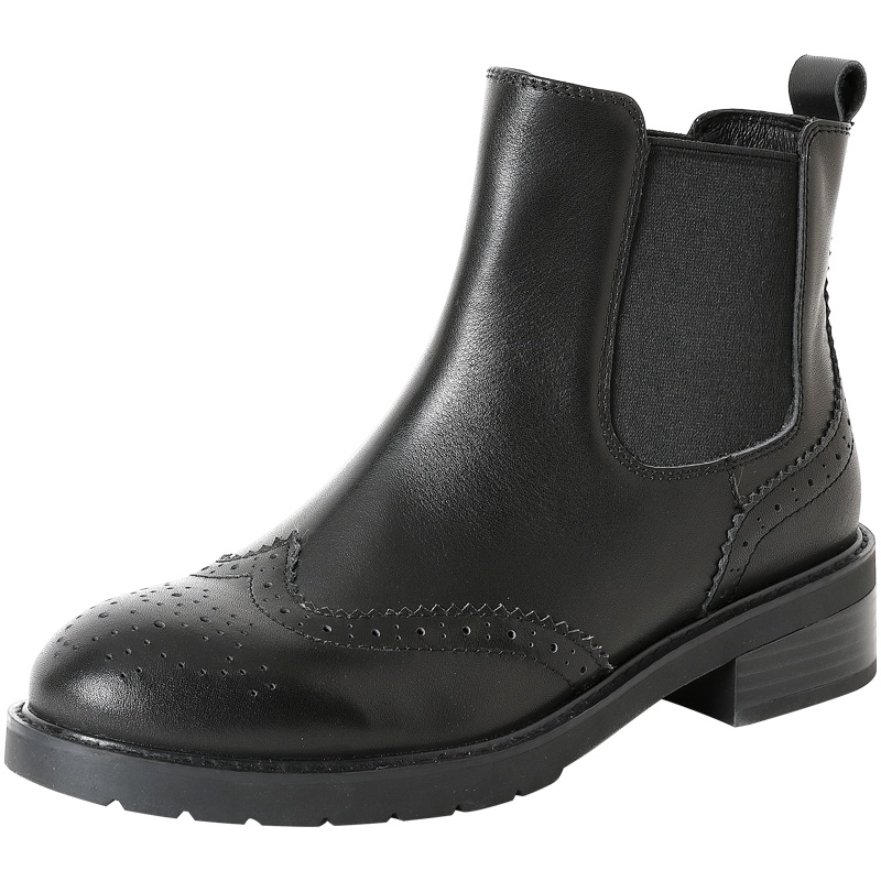 百田森女切尔西靴粗跟冬季新款靴子英伦风百搭弹力靴真皮短靴