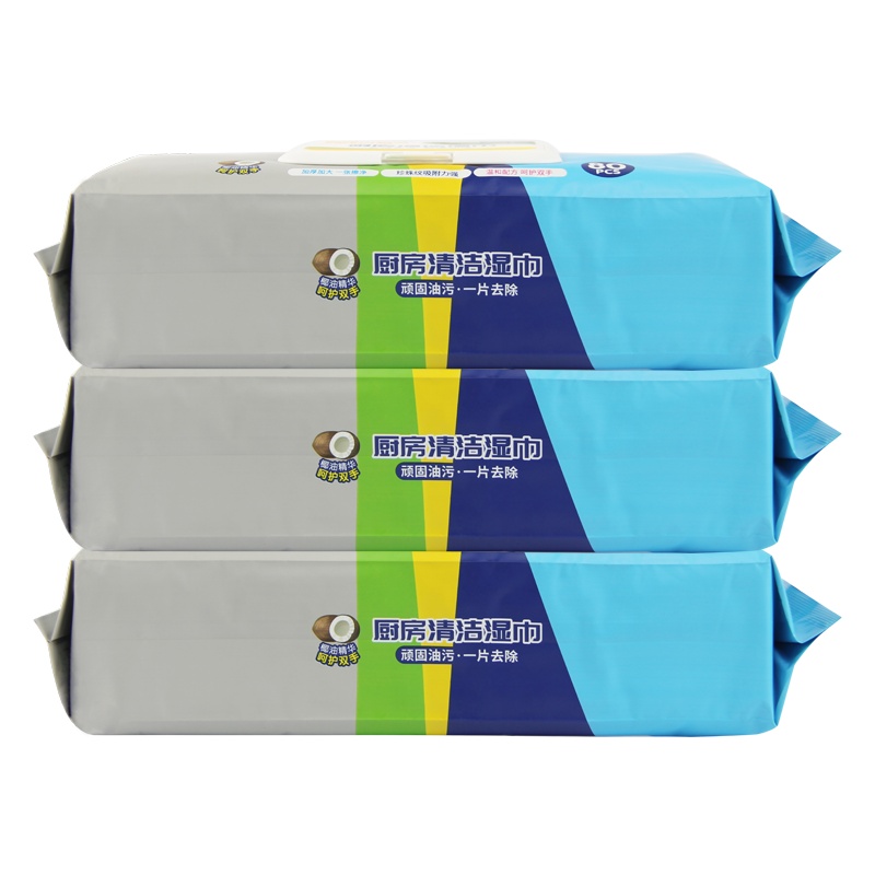 展望可爱多加厚加大厨房清洁湿巾去油污油渍温厨房湿纸巾80抽*3包