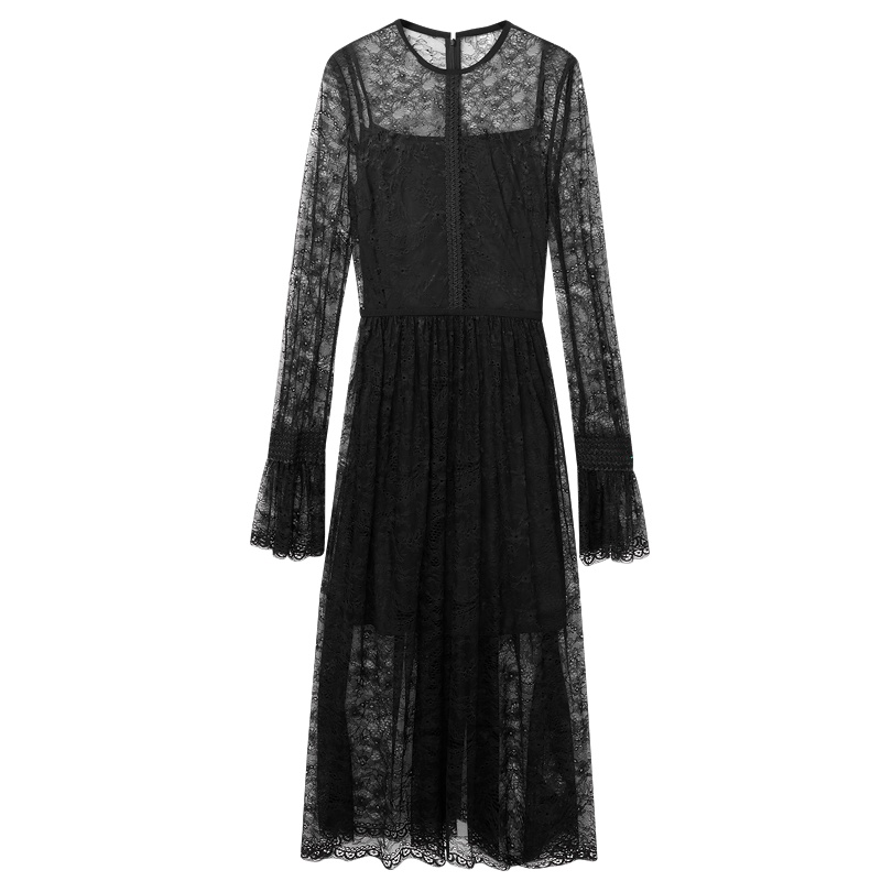 2019爱居兔秋季女装蕾丝设计性感时尚 长袖连衣裙