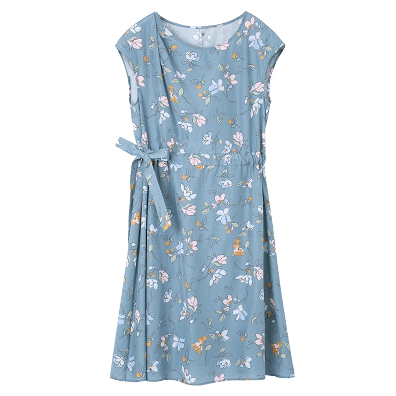 鄂尔多斯1980春夏一字肩抽绳印花女连衣裙