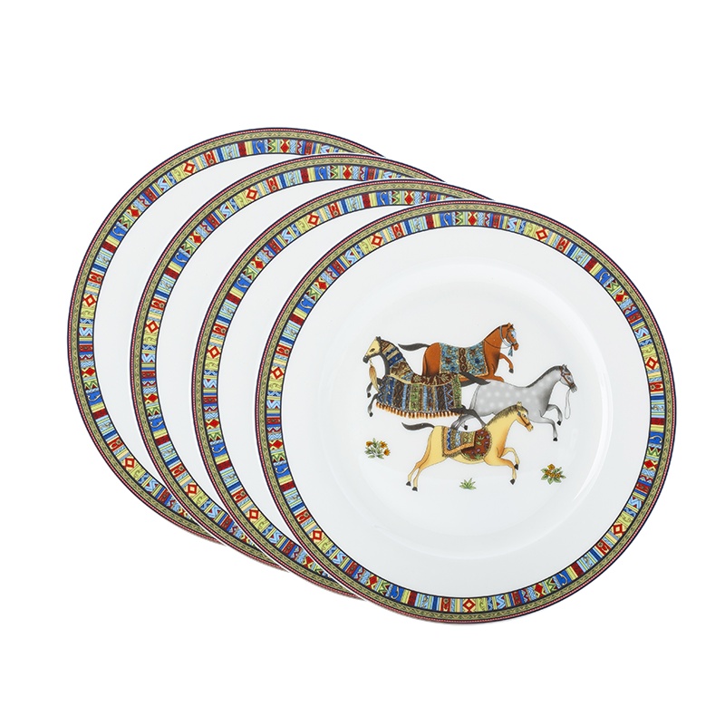 富昱景 餐具套装骨瓷 景德镇陶瓷欧式家用骨瓷金边碗碟盘套装(4个装)