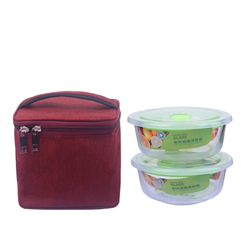 皖亭玻璃保鲜碗保温包两件套 650ml*2