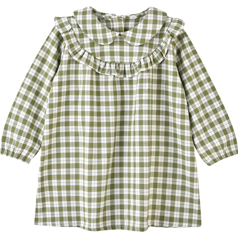 铅笔俱乐部童装女小童格子连衣裙清新甜美娃娃领裙子秋装