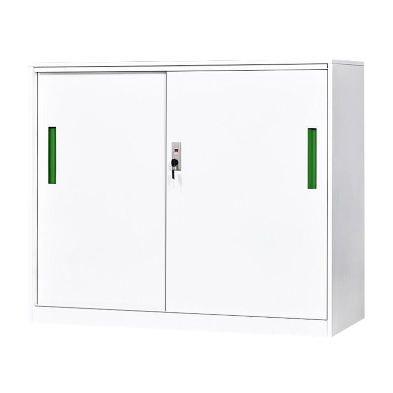 【一鹏】文件柜 钢制铁皮柜资料档案储物柜 拆装窄边移门纯白绿色拉手办公柜矮柜