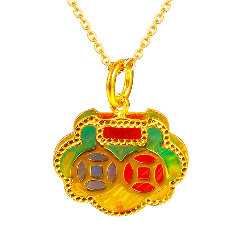 黄金码头5G足金999高温空窗珐琅铜钱葫芦吊坠女送女友女儿闺蜜