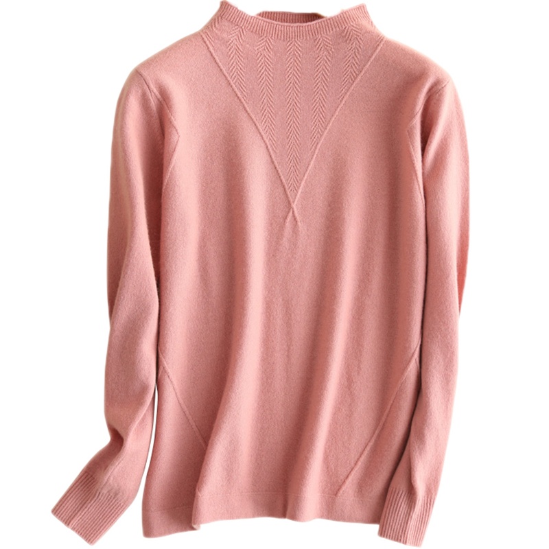 绒媛023半高领针织衫女短款时尚韩版毛衣套头扭花贴身长袖针织打底衫