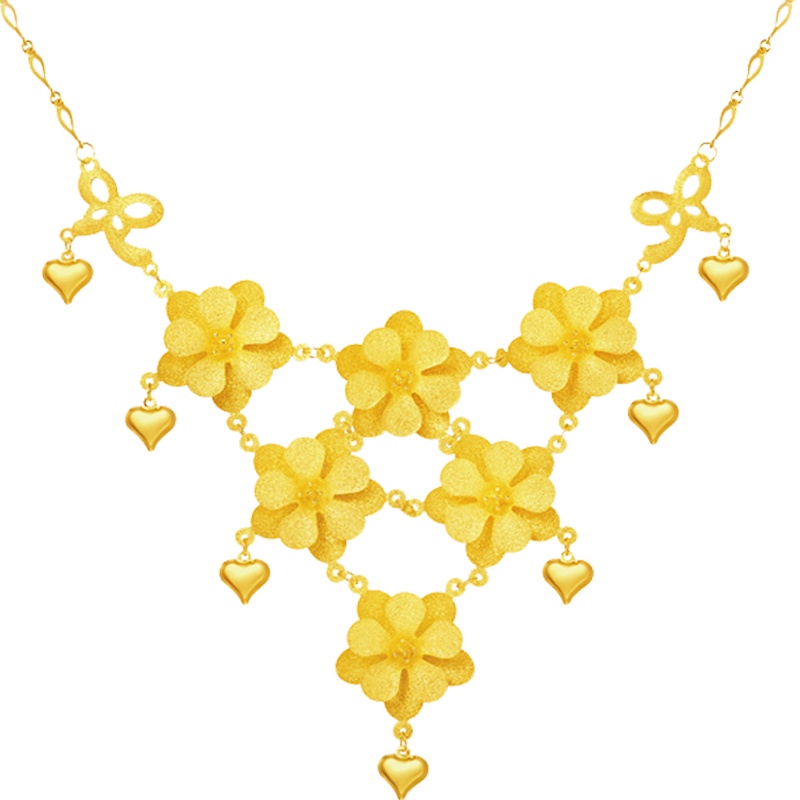 周大福 珠宝优雅大方婚嫁花卉足金金饰品项链计价（工费478元）F205056