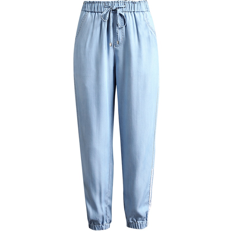 娅丽达2019夏季新款冰丝莱赛尔天丝牛仔裤女宽松哈伦九分薄款老爹I2154