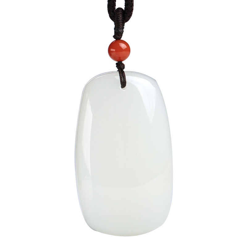 印象眸 和田玉无事牌吊坠 白玉/浅青玉湖水绿平安无字玉坠情侣款挂件 附送证书